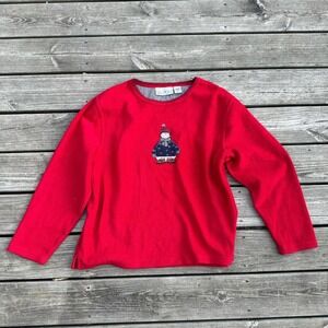 Red and navy long sleeve sweatshirt with a cute little elf on the‎ front